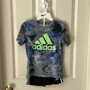 Adidas Kids Blue and Gray Tie-Dye T-Shirt & Matching Shorts Set